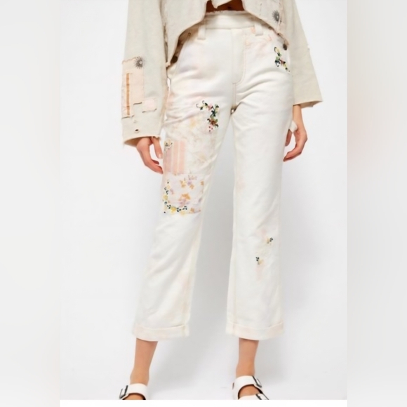 Free People Denim - Free People Patchwork & Embroidered Love Alive High Rise Boyfriend Jean Size 29